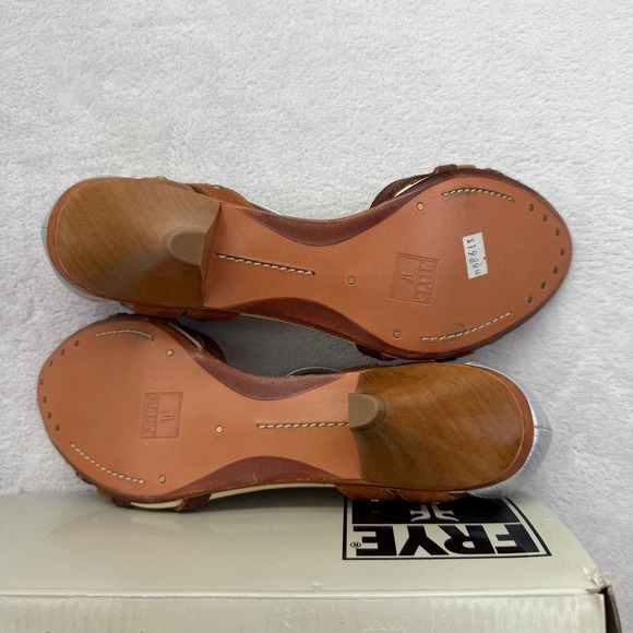 FRYE Agnes Woven Leather Silver Brown Peep Toe Heel Sandals Sz 6.5M MSRP $198 - Picture 5 of 10